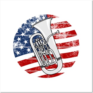 Euphonium USA Flag Euphoniumist Brass Musician 4th July Posters and Art